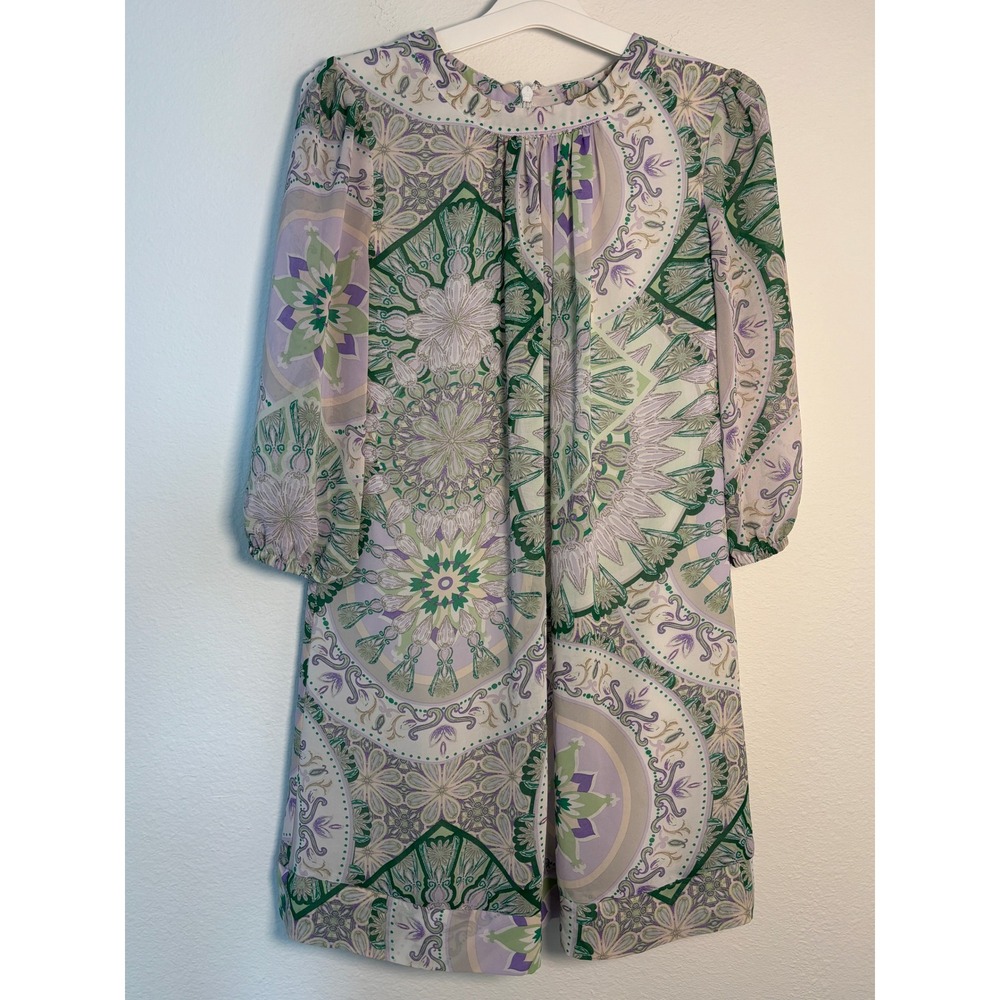 Eva Mendes New York & Company Green‎ Purple Medallion Print Shift Dress Small